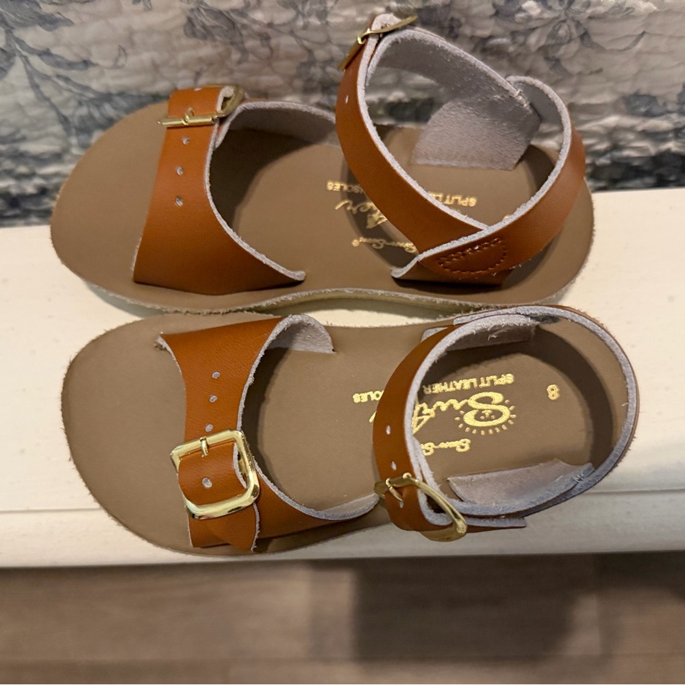 Salt Water Sandals by Hoy Brown Leather Kids Sandals with Gold Buckles